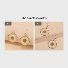 Nickle-Free Copper Dangle Earrings - Nooxian Elegant White Chrysanthemum - Boho Vacation Style with Golden-Tone Finish, Perfect for Everyday & Getaways