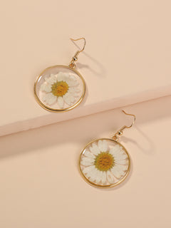 Nickle-Free Copper Dangle Earrings - Nooxian Elegant White Chrysanthemum - Boho Vacation Style with Golden-Tone Finish, Perfect for Everyday & Getaways