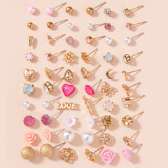 A Set of 30 Pairs of Letter, Butterfly, Heart, Small Flower, Teardrop, and Snowflake Fashion Stud Earrings