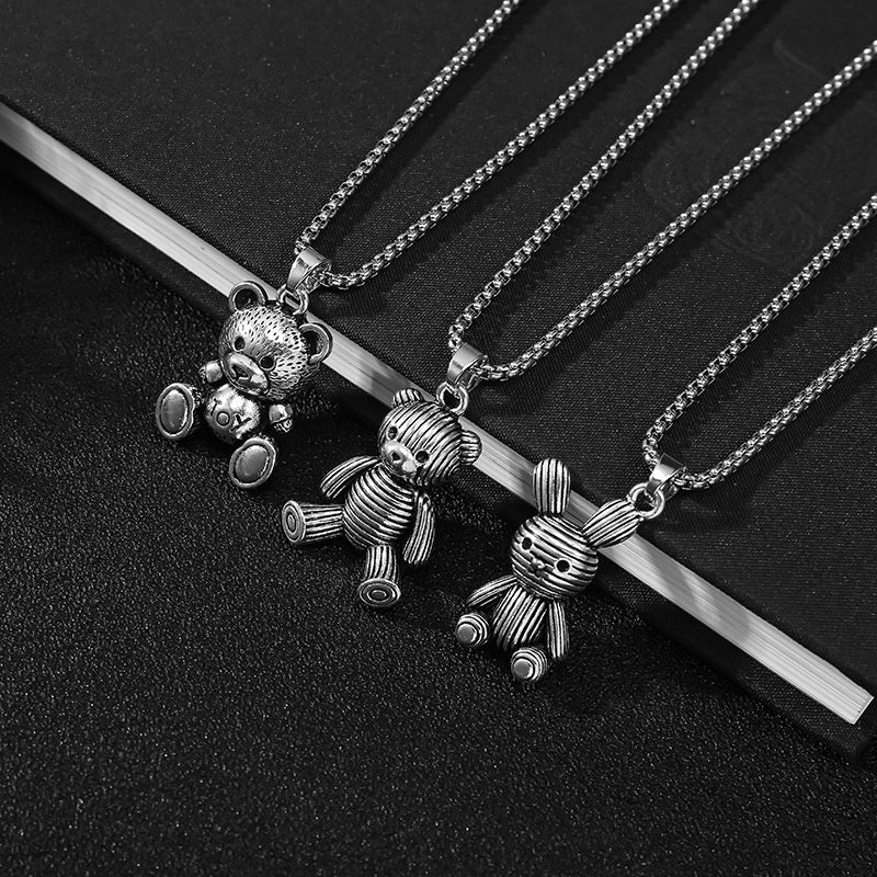 Little Bear Titanium 201 Stainless Steel Necklace Hip-Hop Rabbit Pendant Men's Minimalist Versatile Long Sweater Chain Accessory 27.56inch