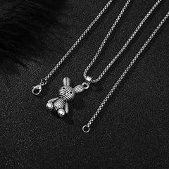Little Bear Titanium 201 Stainless Steel Necklace Hip-Hop Rabbit Pendant Men's Minimalist Versatile Long Sweater Chain Accessory 27.56inch
