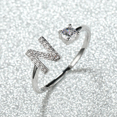Popular Fashion Silvery AZ Letter Ring Initials Wedding Love Couple Rings Bridesmaid Gift