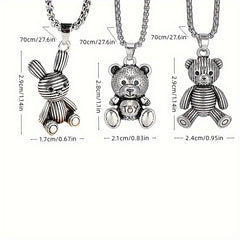 Little Bear Titanium 201 Stainless Steel Necklace Hip-Hop Rabbit Pendant Men's Minimalist Versatile Long Sweater Chain Accessory 27.56inch