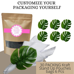 Wholesale Box of 30 PACK Green Monstera Leaf Napkin Rings with 6 Pcs (Kraft Stand Up Pouches) for store, bakery, market, winery