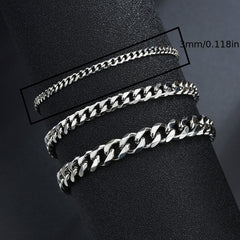 3/5/7/mm Fashion Simple Stainless Steel Cuban Chain Bracelet For Men And Women