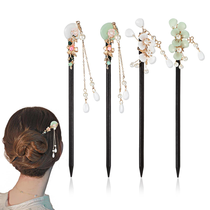 4 Pcs Traditional Flower Hair Sticks Chinese Hair Sticks Vintage Hanfu Hair Accessories Hair Sticks for Buns Chopsticks for Hair Classic Hair Fork for Long Hair Women