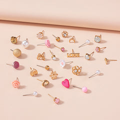 A Set of 30 Pairs of Letter, Butterfly, Heart, Small Flower, Teardrop, and Snowflake Fashion Stud Earrings