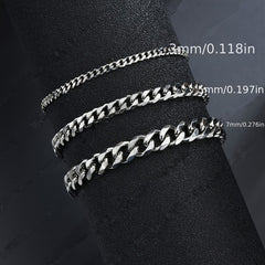 3/5/7/mm Fashion Simple Stainless Steel Cuban Chain Bracelet For Men And Women