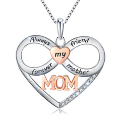 ABBGIABBW Mothers Day Gifts 925 Sterling Silver Always My Mother Forever My Friend Love Heart Pendant Necklace Mom Daughter Jewelry Birthday Christmas Gifts