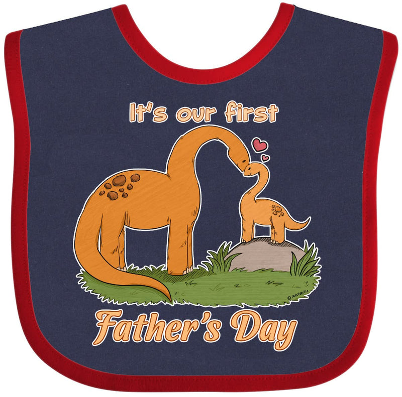 inktastic Its Our 1st Fathers Day Brontosaurus Family Baby Bib Navy and Red 3a12b
