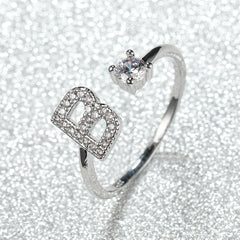 Popular Fashion Silvery AZ Letter Ring Initials Wedding Love Couple Rings Bridesmaid Gift