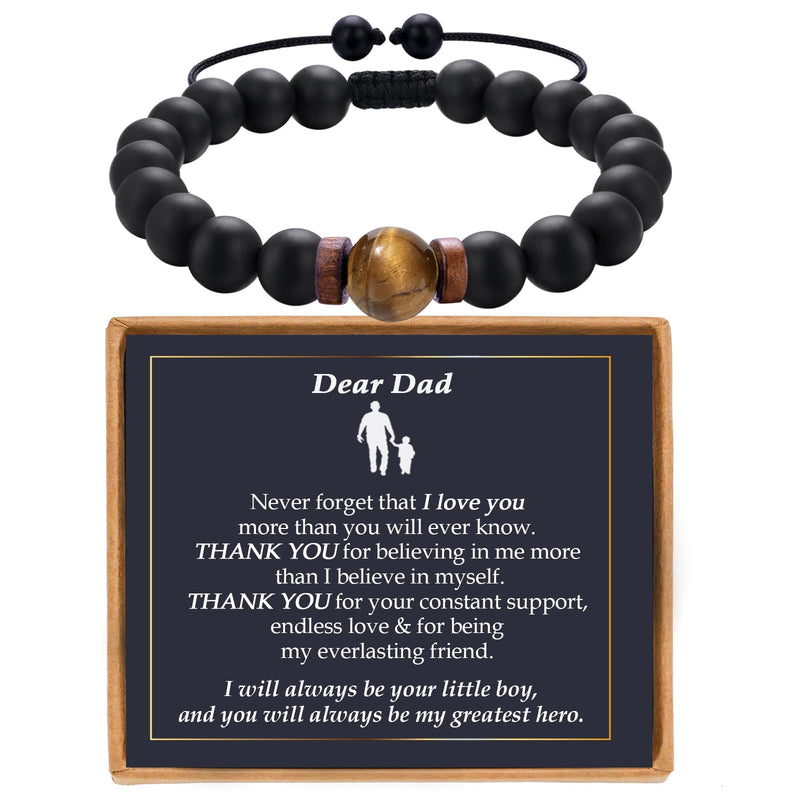 YBISNAIRE Christmas Dad Fathers Day Bracelet Gifts from Son Mens Bracelet Gift for Dad Tiger Eye Beads Stone Bracelet Adjustable Bracelet Presents for Dad Birthday Christma Xmas Fathers Day