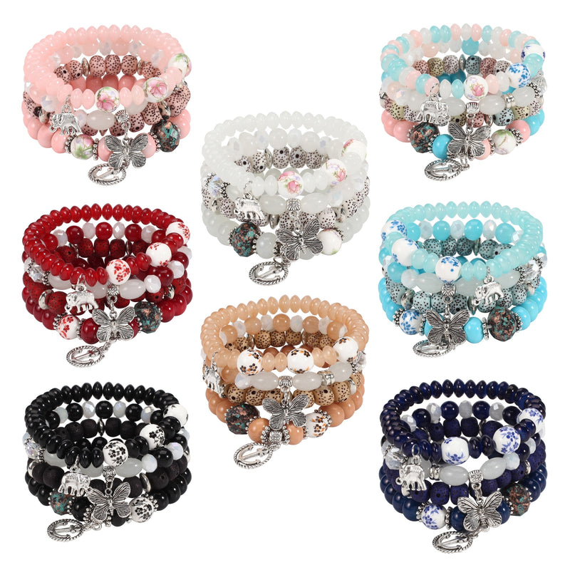 [Women's Bohemian Bracelet Set] Bohemian Bracelets Set for Women - Stackable Stretch Multilayer Beads Bracelet