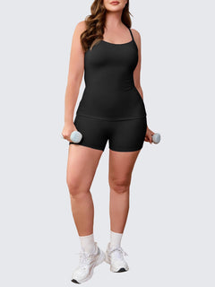Aoysky Women Buttery Soft Plus Size Workout 2 Piece Sets Halter Tank Tops High Waisted Biker Shorts Outfits