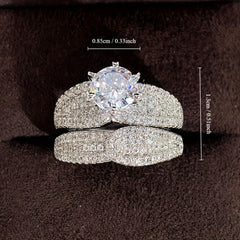 Set of 2 Bridal Wedding Rings with Inlaid Zirconia for Women'S Engagement Proposal Gift Jewelry