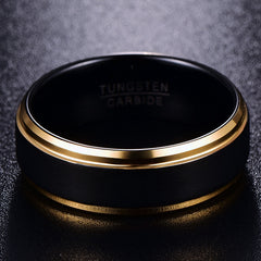 8mm Width Vacuum Plating Golden Edge Black Matte Surface Men's Tungsten Ring USA Size 7-15