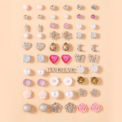 A Set of 30 Pairs of Letter, Butterfly, Heart, Small Flower, Teardrop, and Snowflake Fashion Stud Earrings