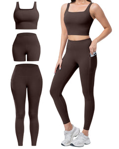 Women's 3-Piece Workout Set — Leggings, Biker Shorts & Sports Bra