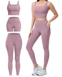 Women's 3-Piece Workout Set — Leggings, Biker Shorts & Sports Bra