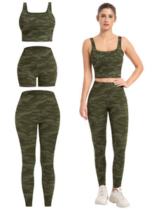 Women's 3-Piece Workout Set — Leggings, Biker Shorts & Sports Bra