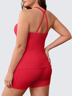 Aoysky Women Buttery Soft Plus Size Workout 2 Piece Sets Halter Tank Tops High Waisted Biker Shorts Outfits