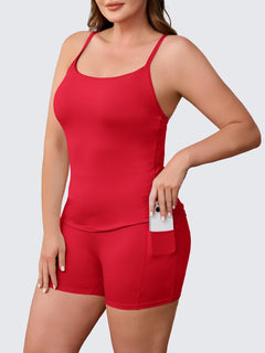 Aoysky Women Buttery Soft Plus Size Workout 2 Piece Sets Halter Tank Tops High Waisted Biker Shorts Outfits