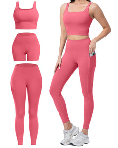 Women's 3-Piece Workout Set — Leggings, Biker Shorts & Sports Bra