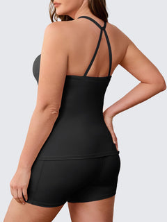 Aoysky Women Buttery Soft Plus Size Workout 2 Piece Sets Halter Tank Tops High Waisted Biker Shorts Outfits