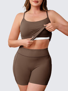 Aoysky Women Buttery Soft Plus Size Workout 2 Piece Sets Halter Tank Tops High Waisted Biker Shorts Outfits