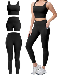 Women's 3-Piece Workout Set — Leggings, Biker Shorts & Sports Bra
