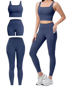 Women's 3-Piece Workout Set — Leggings, Biker Shorts & Sports Bra