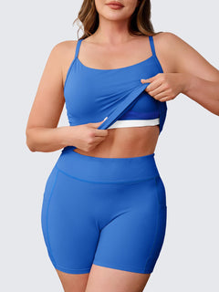 Aoysky Women Buttery Soft Plus Size Workout 2 Piece Sets Halter Tank Tops High Waisted Biker Shorts Outfits