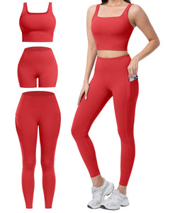 Women's 3-Piece Workout Set — Leggings, Biker Shorts & Sports Bra