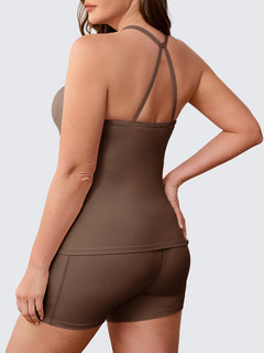 Aoysky Women Buttery Soft Plus Size Workout 2 Piece Sets Halter Tank Tops High Waisted Biker Shorts Outfits