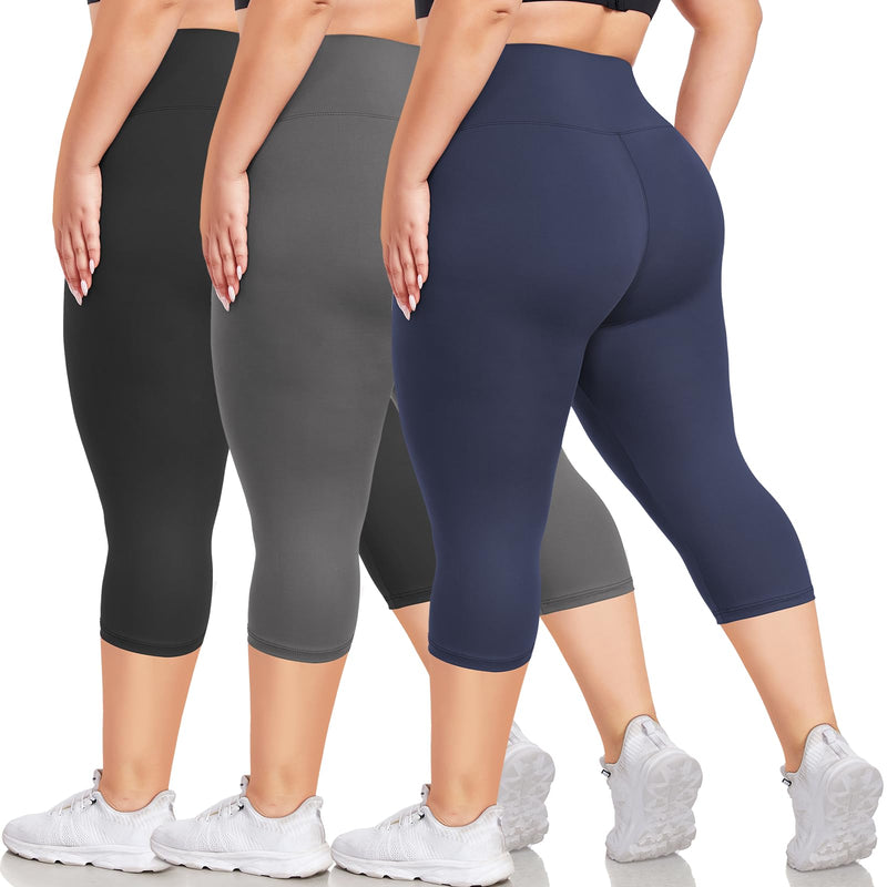 Plus Size High-Waist Capri Leggings — 3-Pack (XL–4X)