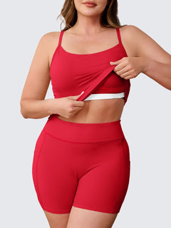 Aoysky Women Buttery Soft Plus Size Workout 2 Piece Sets Halter Tank Tops High Waisted Biker Shorts Outfits