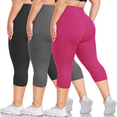 Plus Size High-Waist Capri Leggings — 3-Pack (XL–4X)