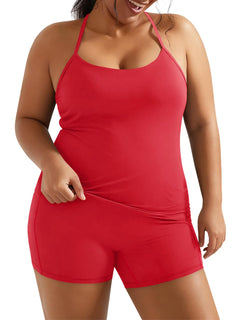 Aoysky Women Buttery Soft Plus Size Workout 2 Piece Sets Halter Tank Tops High Waisted Biker Shorts Outfits