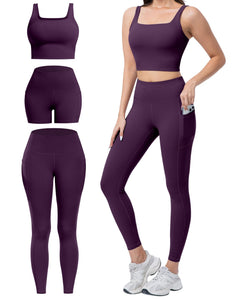 Women's 3-Piece Workout Set — Leggings, Biker Shorts & Sports Bra