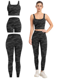 Women's 3-Piece Workout Set — Leggings, Biker Shorts & Sports Bra