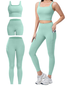 Women's 3-Piece Workout Set — Leggings, Biker Shorts & Sports Bra