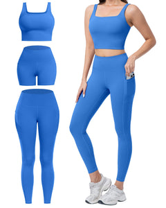 Women's 3-Piece Workout Set — Leggings, Biker Shorts & Sports Bra