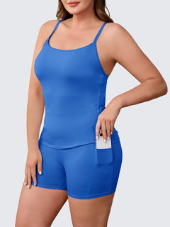 Aoysky Women Buttery Soft Plus Size Workout 2 Piece Sets Halter Tank Tops High Waisted Biker Shorts Outfits