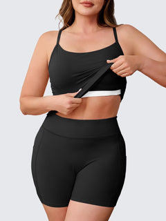 Aoysky Women Buttery Soft Plus Size Workout 2 Piece Sets Halter Tank Tops High Waisted Biker Shorts Outfits