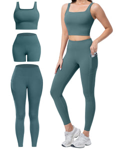 Women's 3-Piece Workout Set — Leggings, Biker Shorts & Sports Bra
