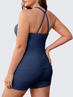 Aoysky Women Buttery Soft Plus Size Workout 2 Piece Sets Halter Tank Tops High Waisted Biker Shorts Outfits