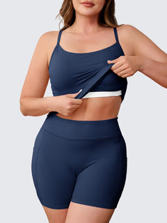 Aoysky Women Buttery Soft Plus Size Workout 2 Piece Sets Halter Tank Tops High Waisted Biker Shorts Outfits