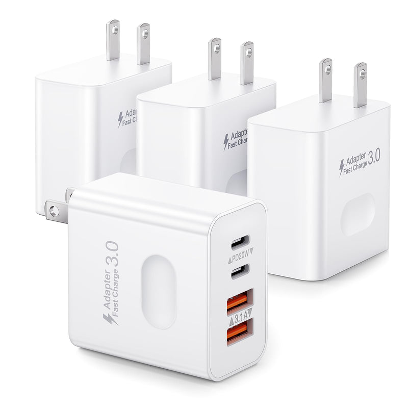 [2-Pack] USB C Wall Charger, 40W 4-Port Fast Charging Block USB C Charger Dual USBC Power Adapter + QC Wall Plug Multiport Brick Type C Block for iPhone 17 16 15 14 13 12 11 Pro Max, iPad, Samsung