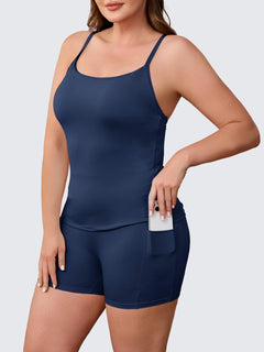 Aoysky Women Buttery Soft Plus Size Workout 2 Piece Sets Halter Tank Tops High Waisted Biker Shorts Outfits