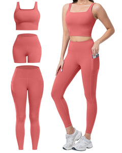 Women's 3-Piece Workout Set — Leggings, Biker Shorts & Sports Bra